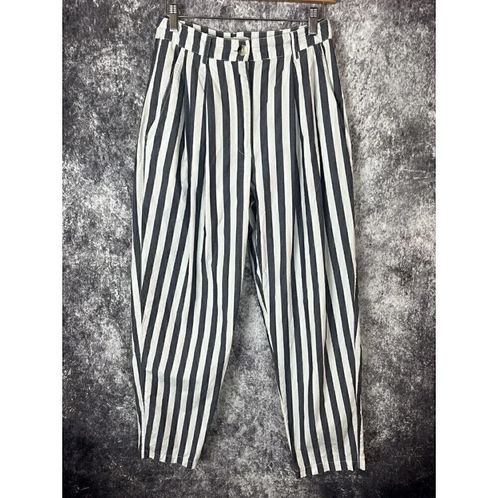Urban Outfitters‎ Percy Tapered Pleated High Rise Striped Blue White Pants 4